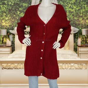 90s Vintage Mohair Dark Red Knit Mohair Cardigan Sweater L